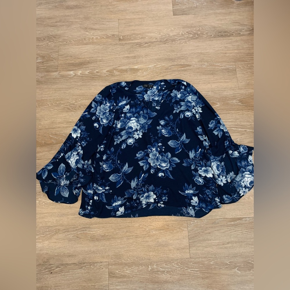 Grace Navy Sheer Floral Women's Blouse Size XL/TG